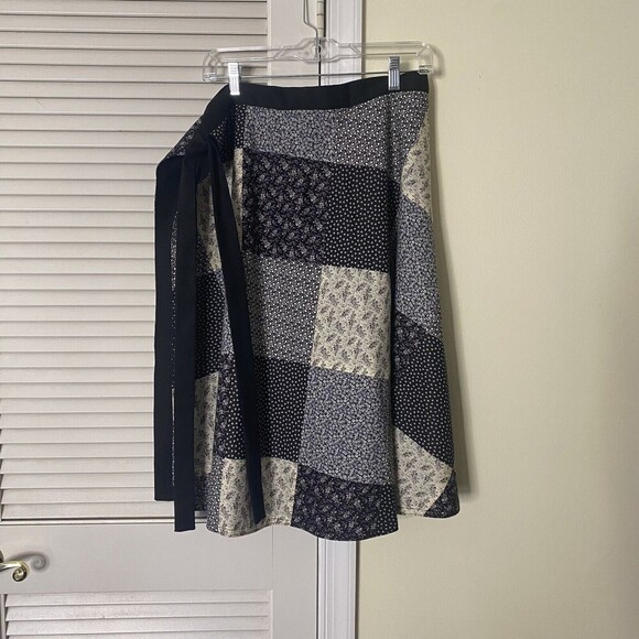 Vintage Handmade Patchwork Quilted Wrap Midi Skirt Boho Black White Small - Picture 4 of 8